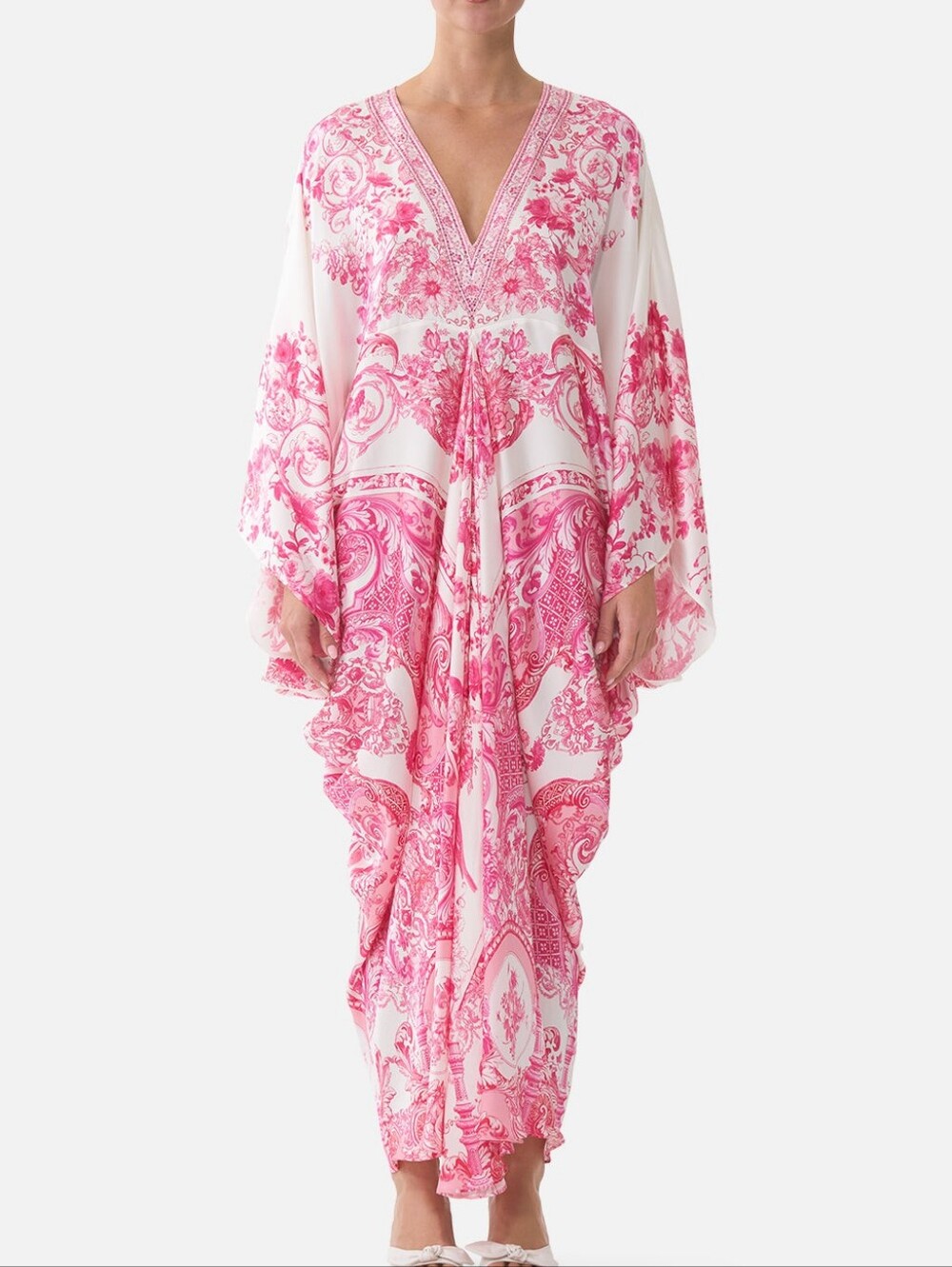 Camilla t shape long kaftan In Livin la vida rosa